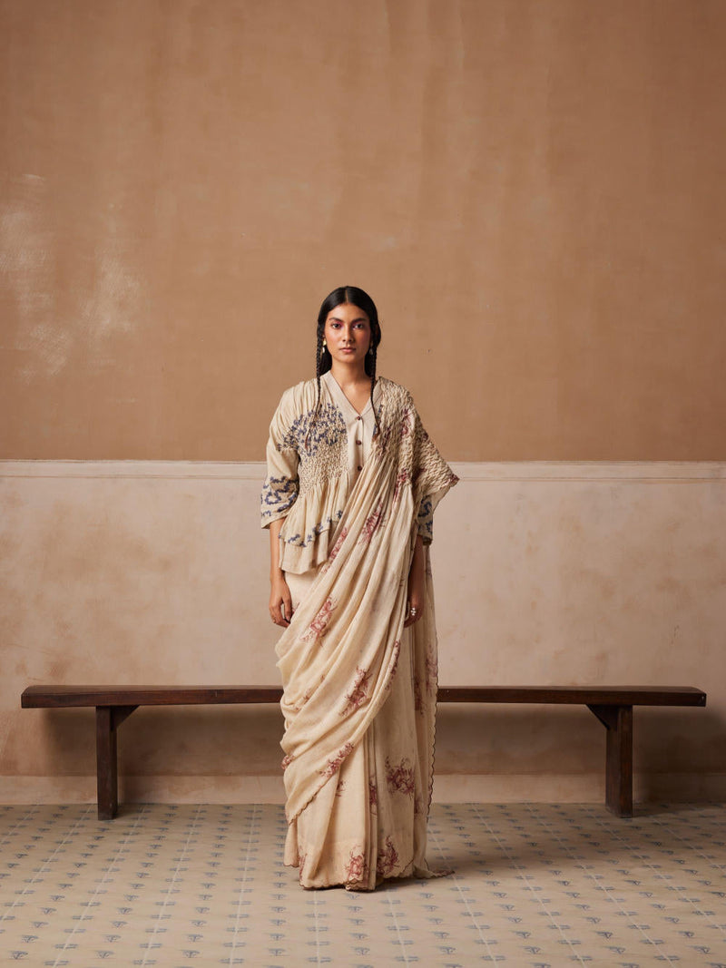 Smocked Saree-Peony cotton by CORD for women Worldwide