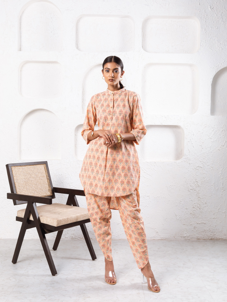 Peach Pansy Dhoti Co-Ord Co-ord Set by Marche in peach color for women Worldwide