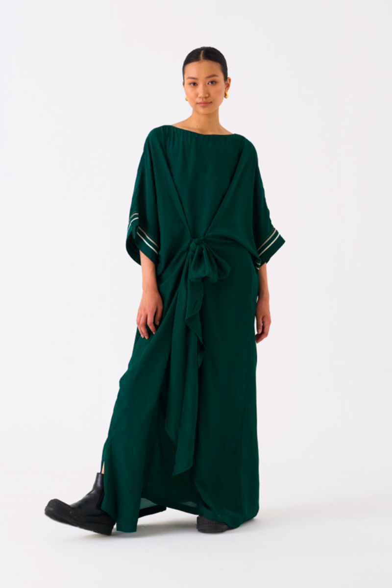 TIE KAFTAN-GREEN bemberg by THREE in green color for women Worldwide