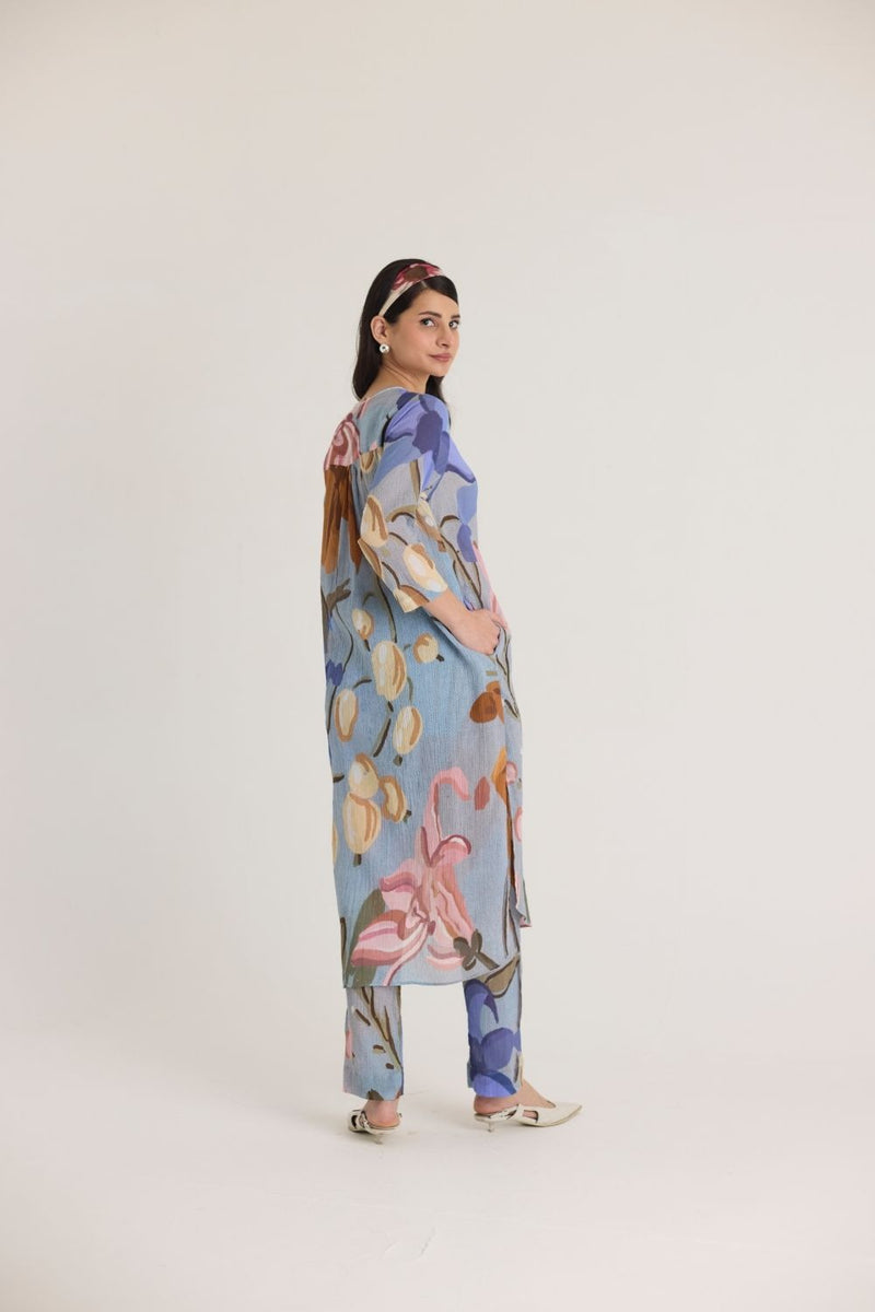 NICO LONG KURTA SET cotton by Yam in blue color for women Worldwide