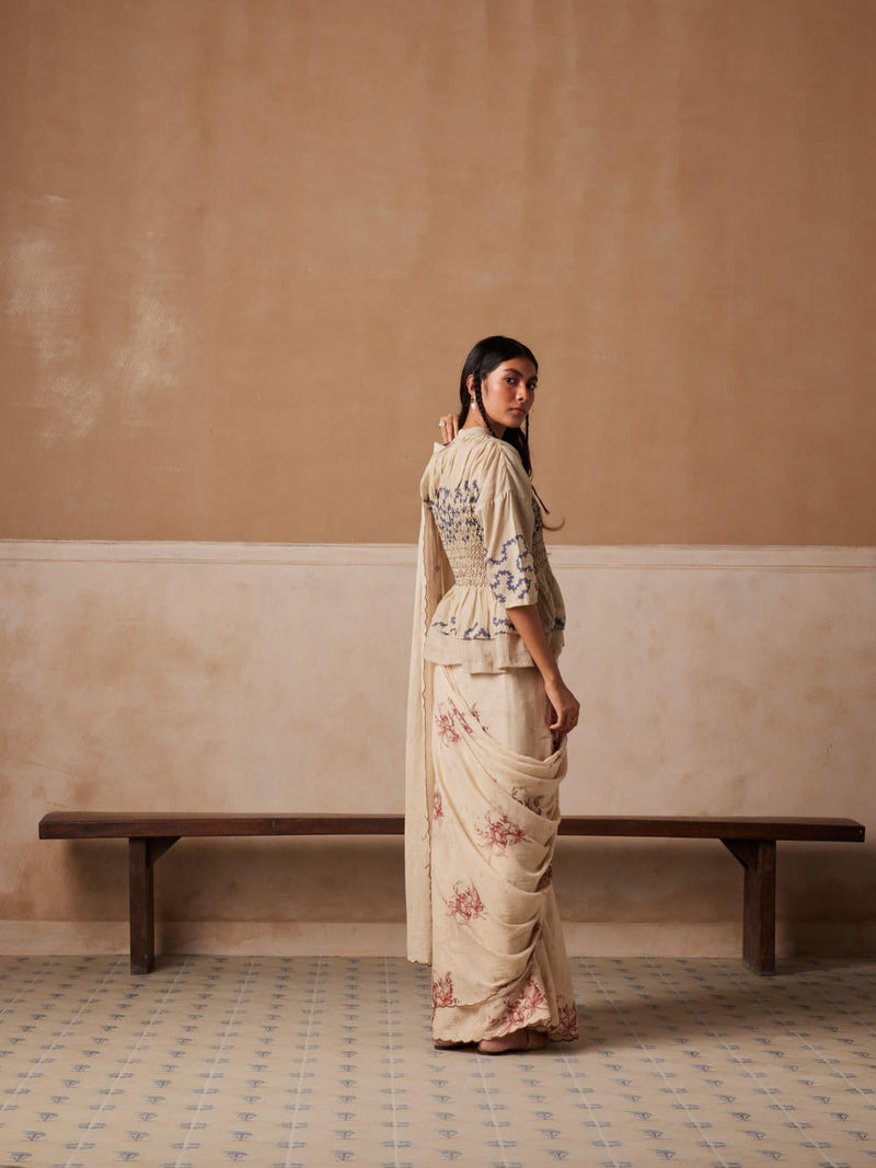 Smocked saree+top-Peony & Spiral cotton by CORD for women Worldwide