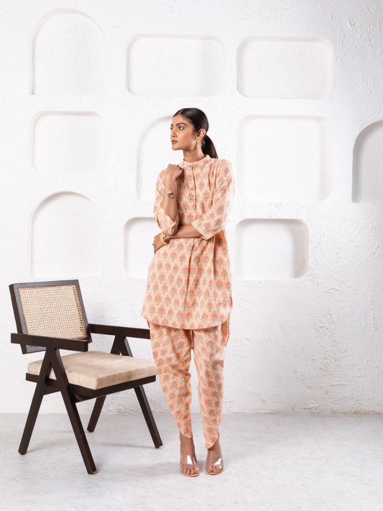 Peach Pansy Dhoti Co-Ord Co-ord Set by Marche in peach color for women Worldwide