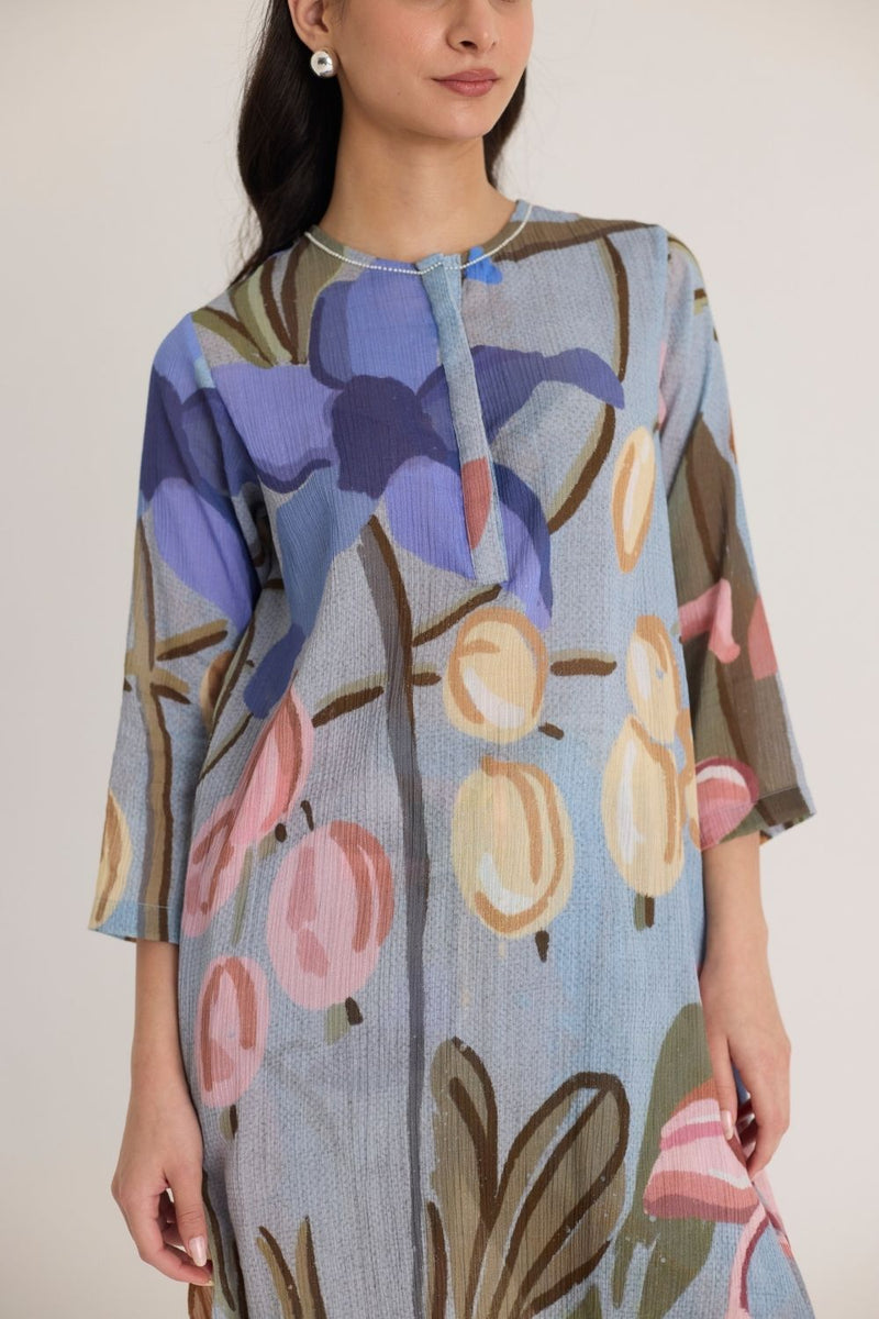 NICO LONG KURTA SET cotton by Yam in blue color for women Worldwide