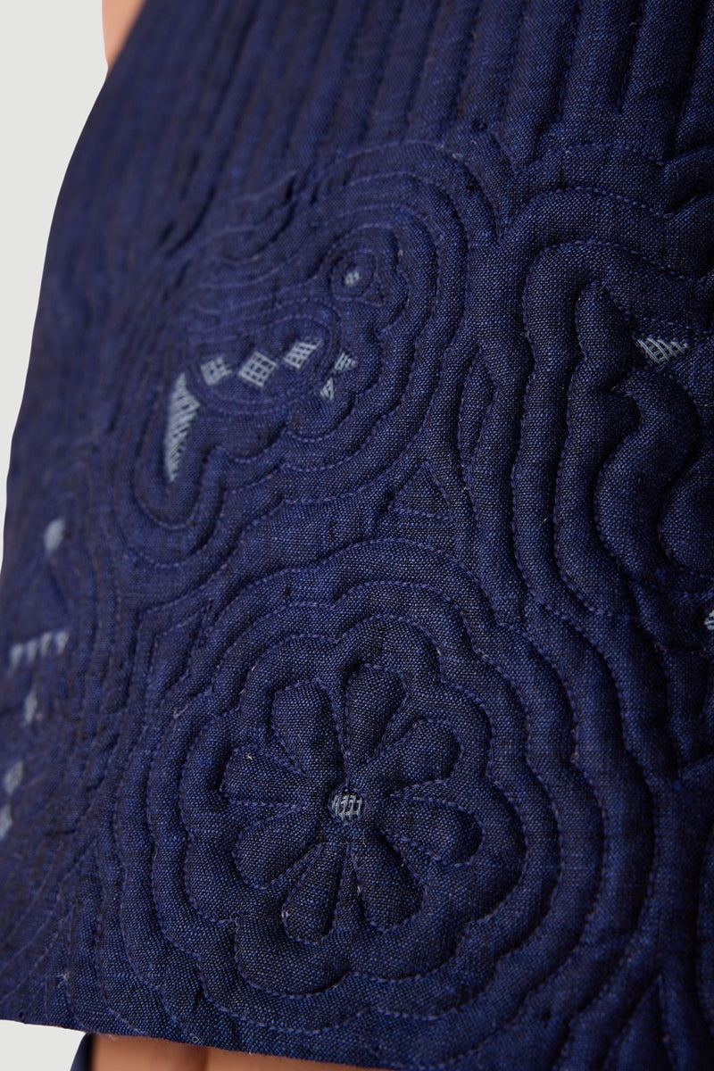 Toni Blue Quilted Linen Top