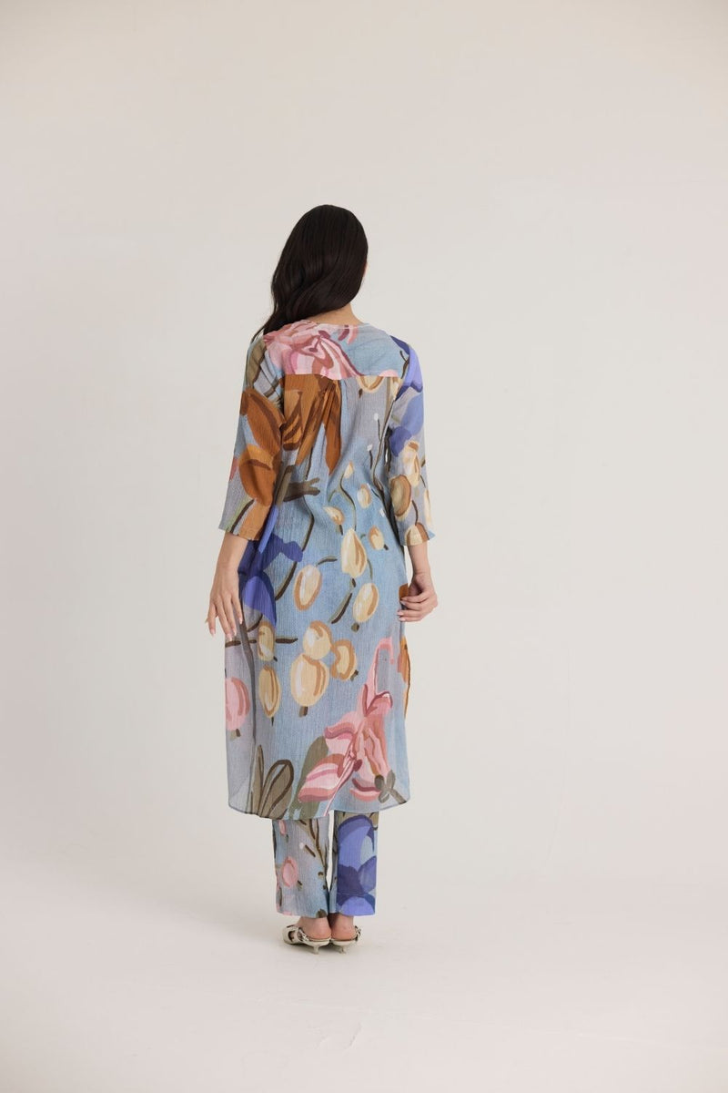 NICO LONG KURTA SET cotton by Yam in blue color for women Worldwide