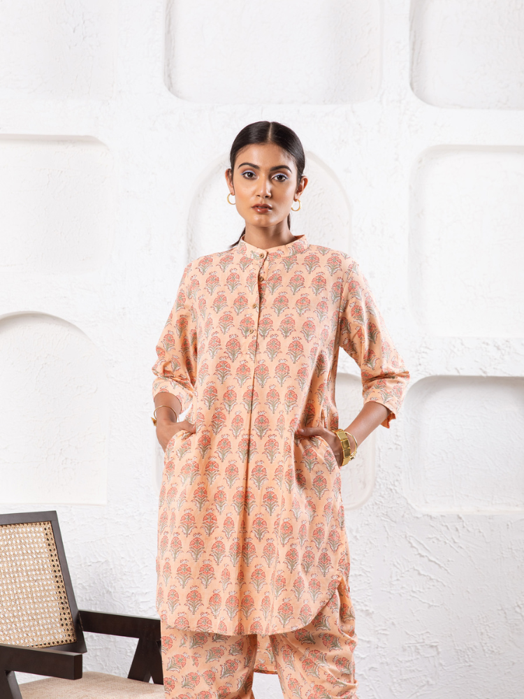 Peach Pansy Dhoti Co-Ord Co-ord Set by Marche in peach color for women Worldwide