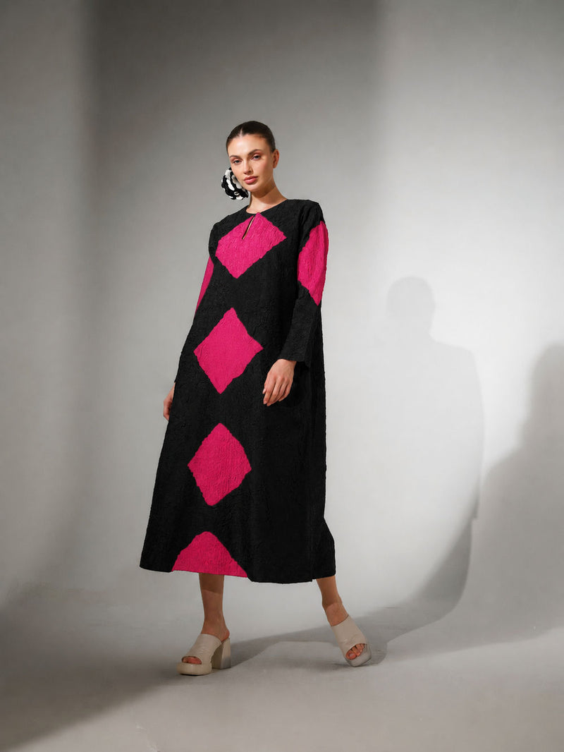 Reign Dress-Black + Pink crushed silk dress by Stoique in black, pink for women Worldwide