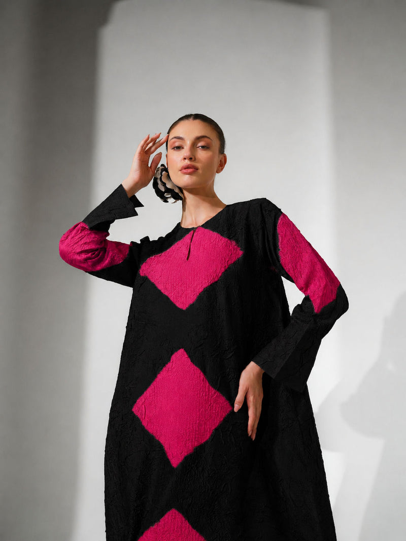 Reign Dress-Black + Pink crushed silk dress by Stoique in black, pink for women Worldwide