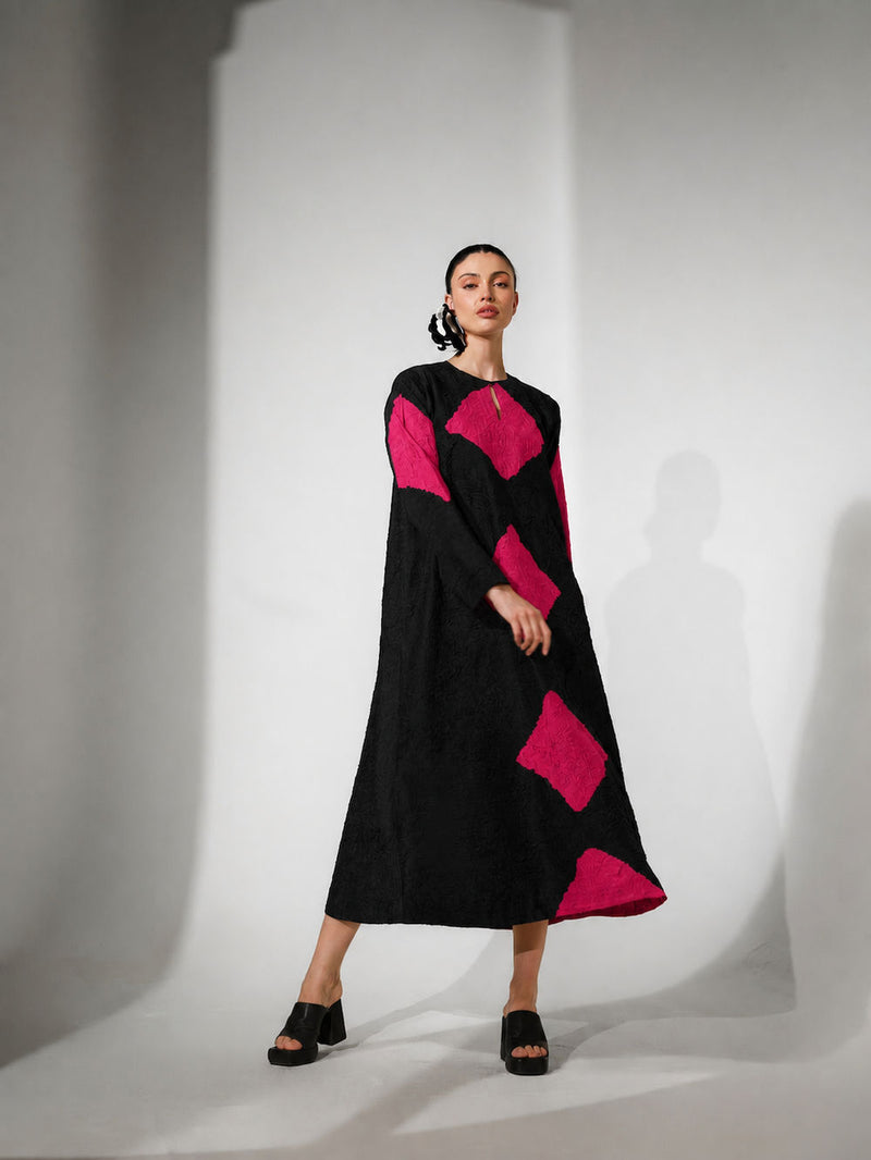Reign Dress-Black + Pink crushed silk dress by Stoique in black, pink for women Worldwide