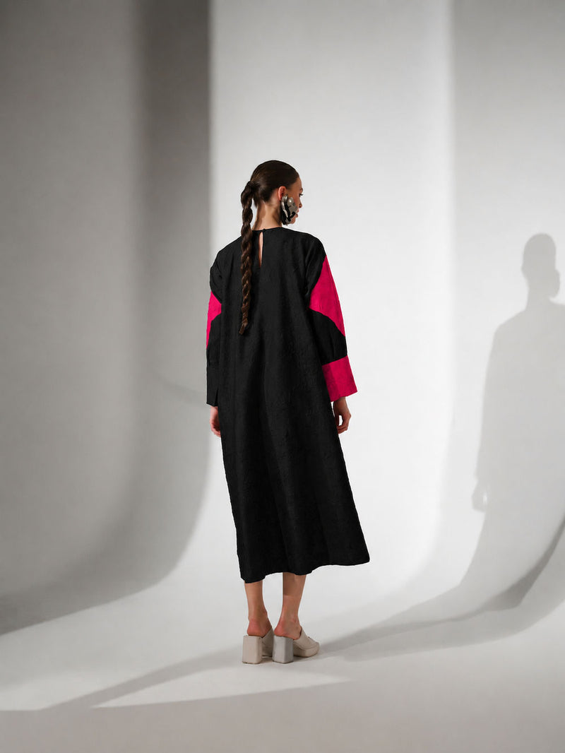 Reign Dress-Black + Pink crushed silk dress by Stoique in black, pink for women Worldwide