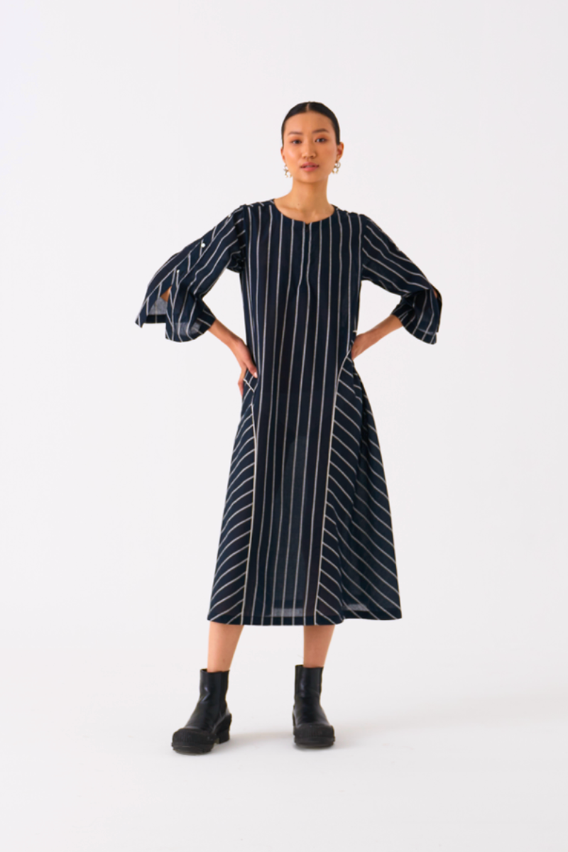ALL STRIPE DRESS-BLACK STRIPE mul by THREE in black color for women Worldwide