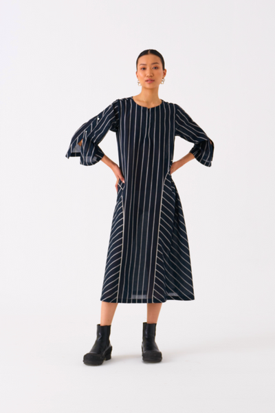 ALL STRIPE DRESS-BLACK STRIPE