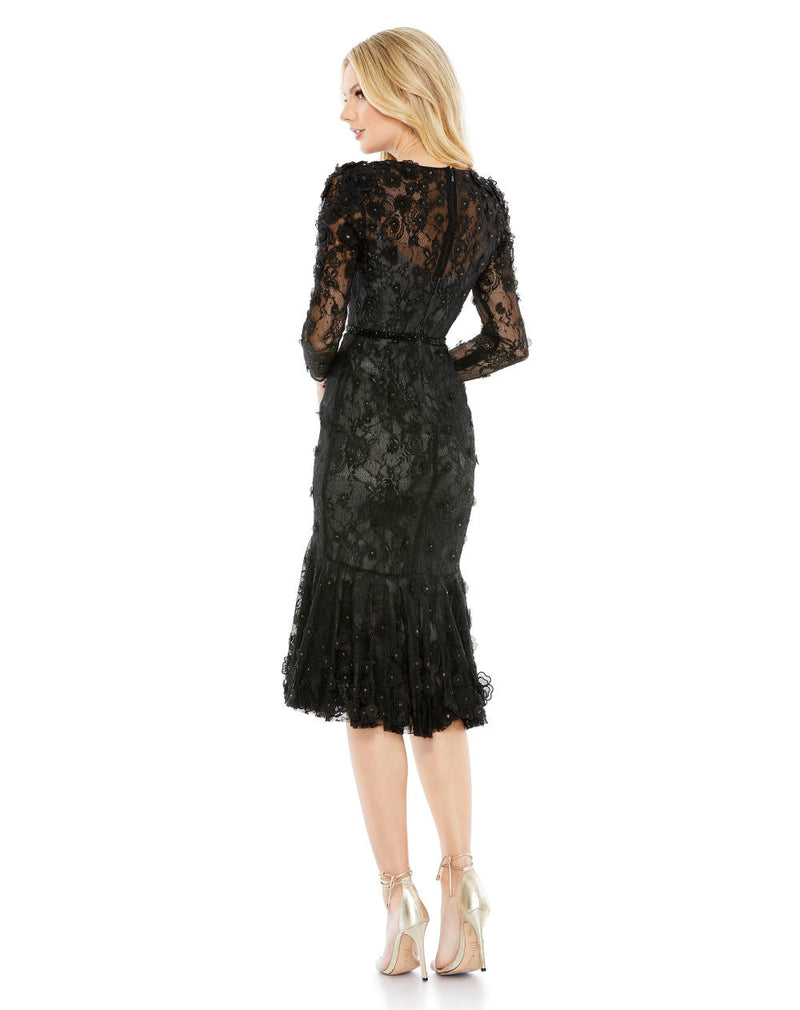 67703-Floral Appliqué Long Sleeve Cocktail Dress by Mac Duggal in black color for women Worldwide