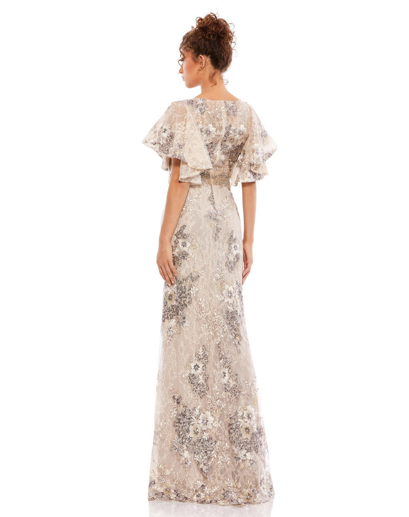 MD-67842 Embroidered Long Dress-Beige by Mac Duggal in beige color for women Worldwide