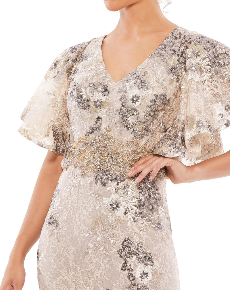 MD-67842 Embroidered Long Dress-Beige by Mac Duggal in beige color for women Worldwide