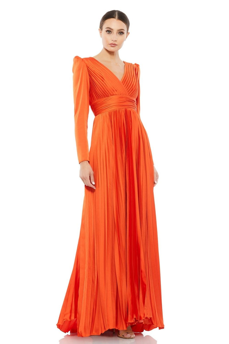 MD-26542 Pleated Long Dress-Orange by Mac Duggal in orange color for women Worldwide