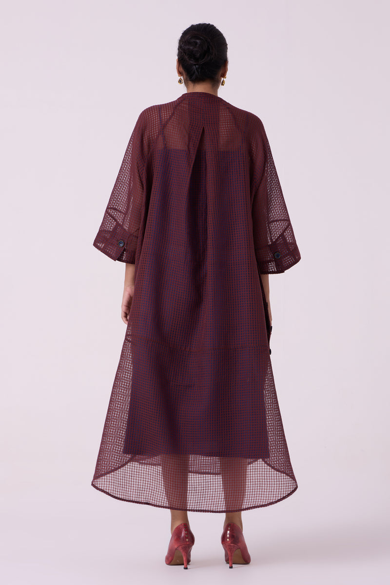 Fosco Blue Checkered HandwovenTunic handwoven silk cotton tunics/kaftan by The Summer House in blue for women Worldwide
