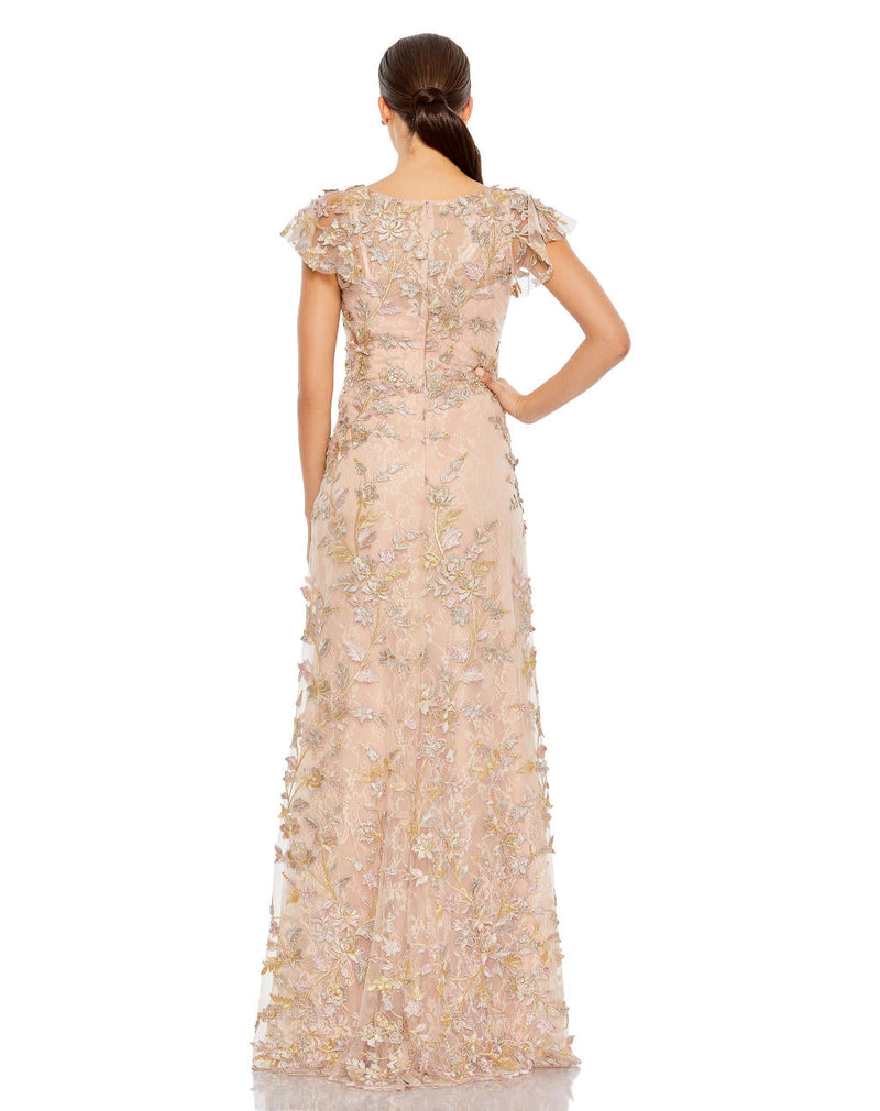 MD-68192 Embroidered Long Dress-Peach by Mac Duggal in peach color for women Worldwide