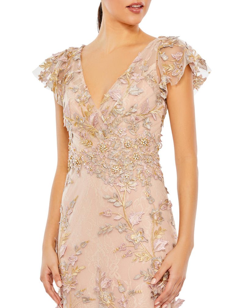 MD-68192 Embroidered Long Dress-Peach by Mac Duggal in peach color for women Worldwide