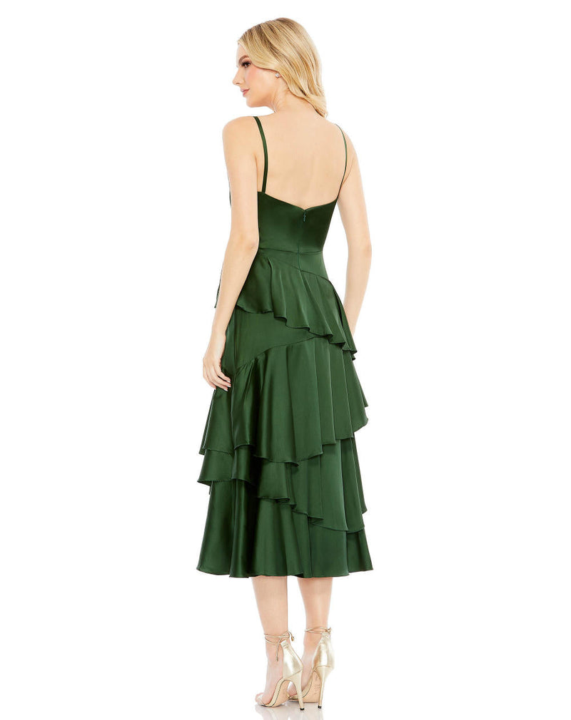 68300-Charmeuse Ruffle Tiered Spaghetti Strap Dress by Mac Duggal in green color for women Worldwide