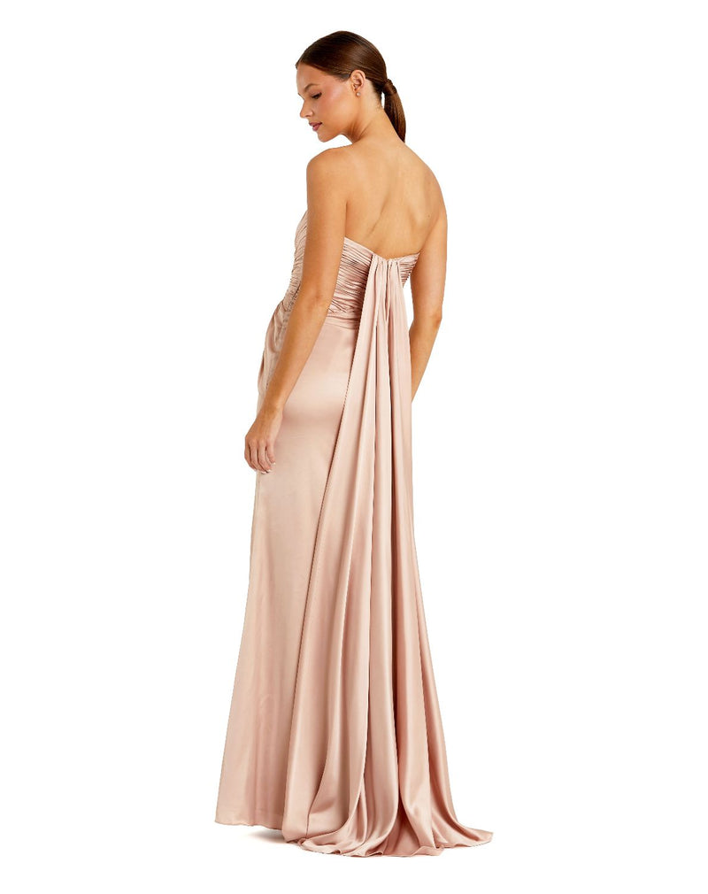 68837-Pink Strapless Charmeuse Wrap Gown With Cutout Detail satin by Mac Duggal for women Worldwide