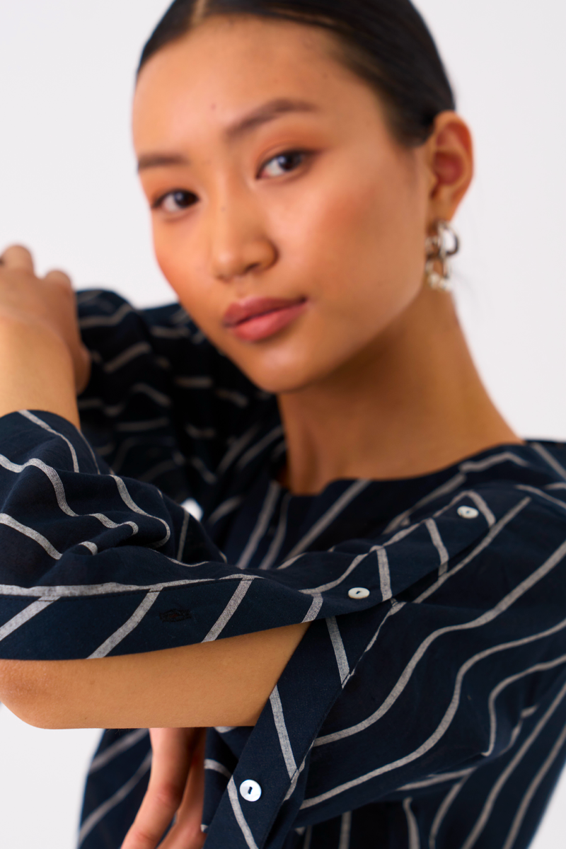 ALL STRIPE DRESS-BLACK STRIPE mul by THREE in black color for women Worldwide