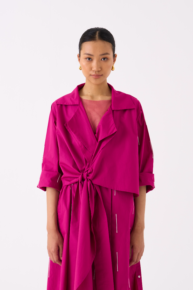 EMB. TIE JACKET CO-ORD 
(SET OF 2)-FUSCHIA poplin by THREE for women Worldwide