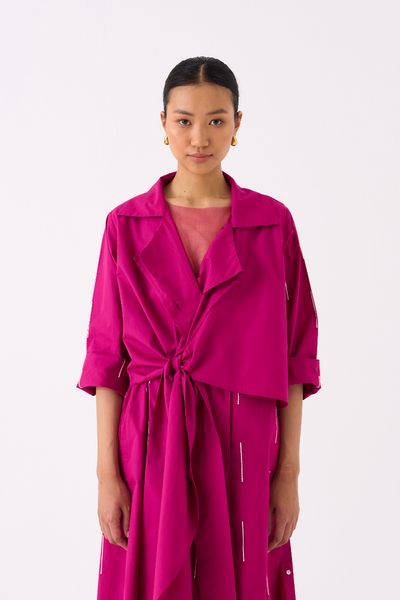 EMB. TIE JACKET CO-ORD 
(SET OF 2)-FUSCHIA