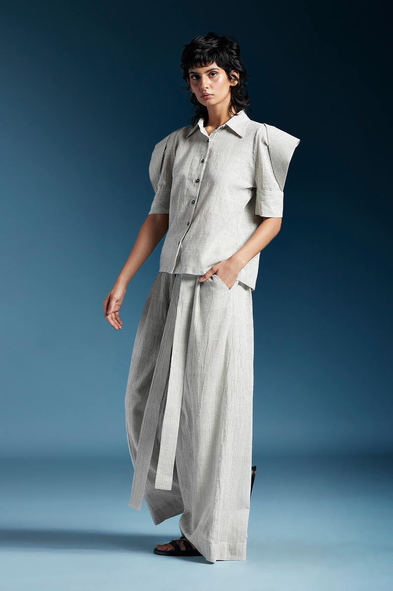 Phoenix Shirt-Bw Hairline Stripes cotton by Chola for women Worldwide