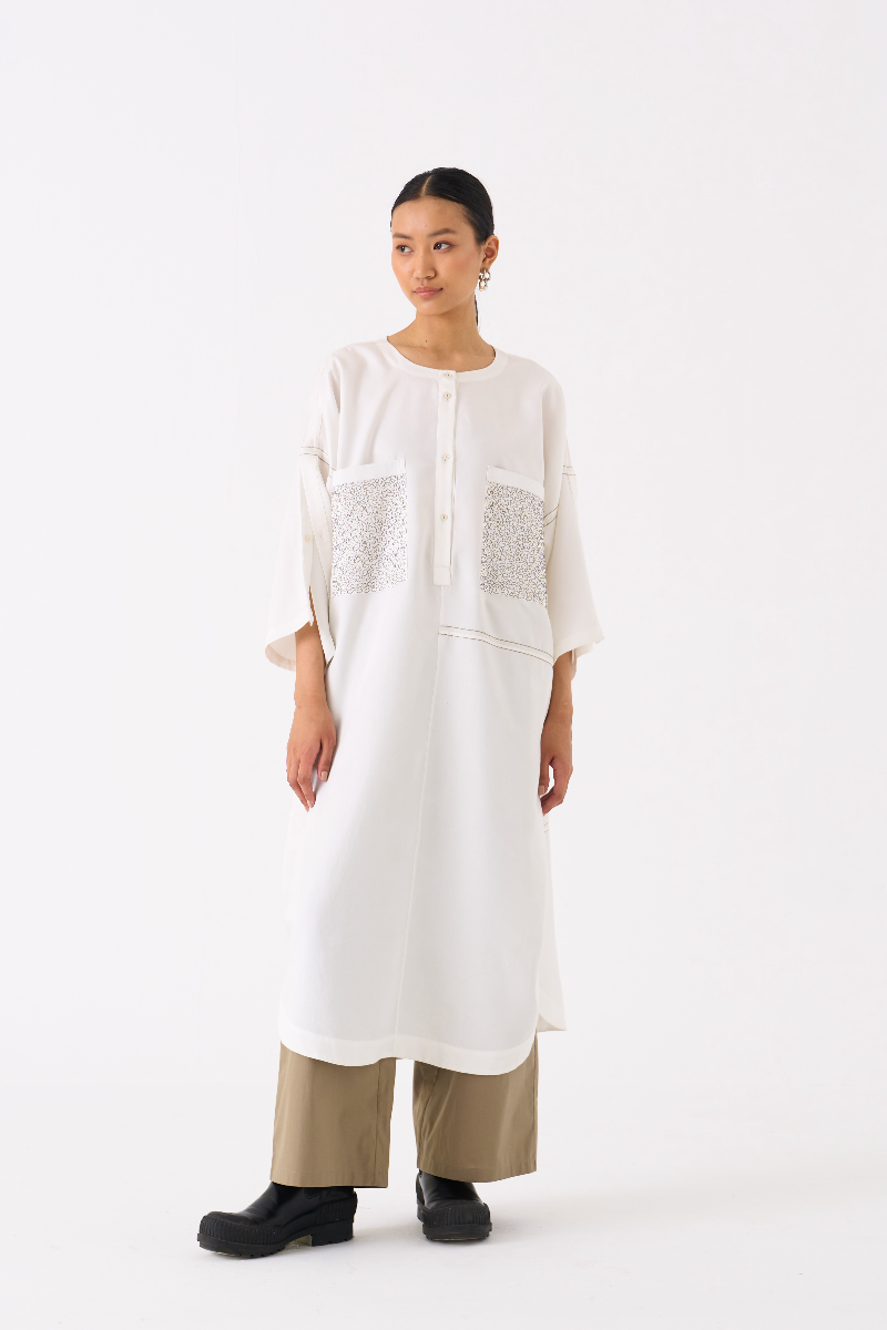 PATCH POCKET TUNIC-IVORY by THREE in ivory color for women Worldwide