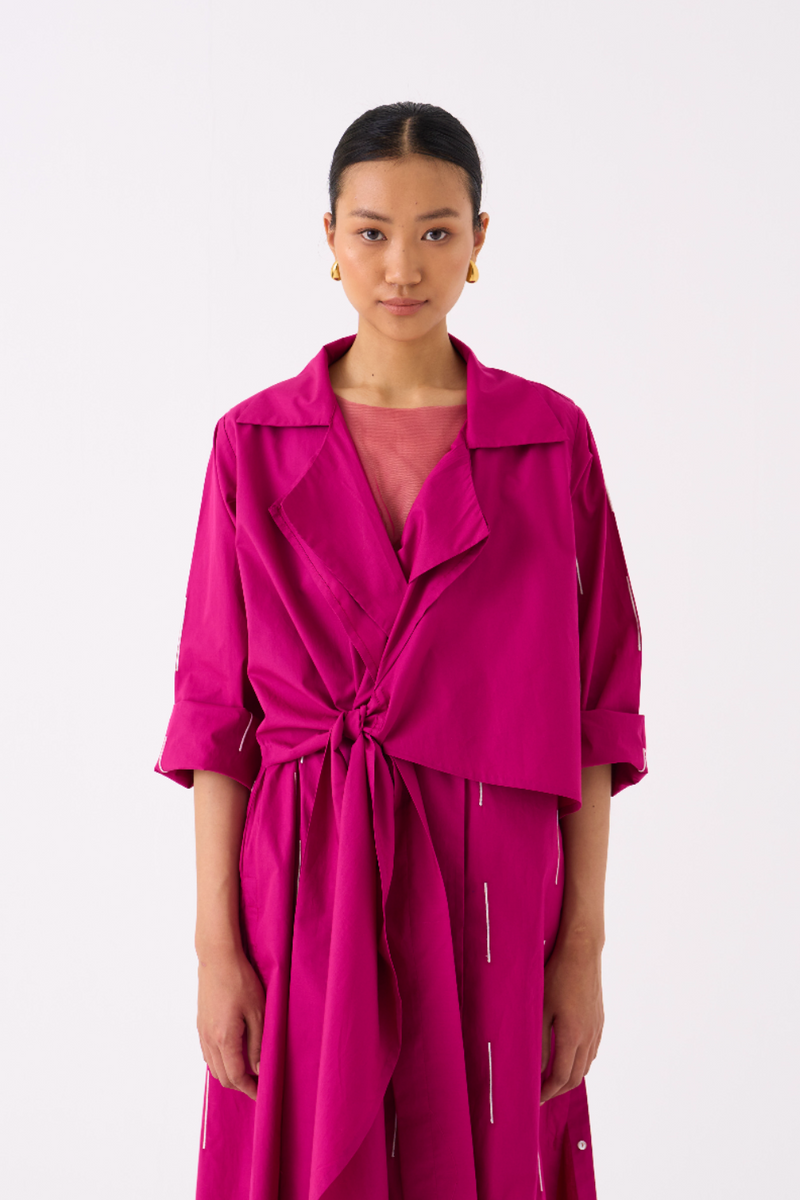 EMB. TIE JACKET-FUSCHIA poplin by THREE for women Worldwide