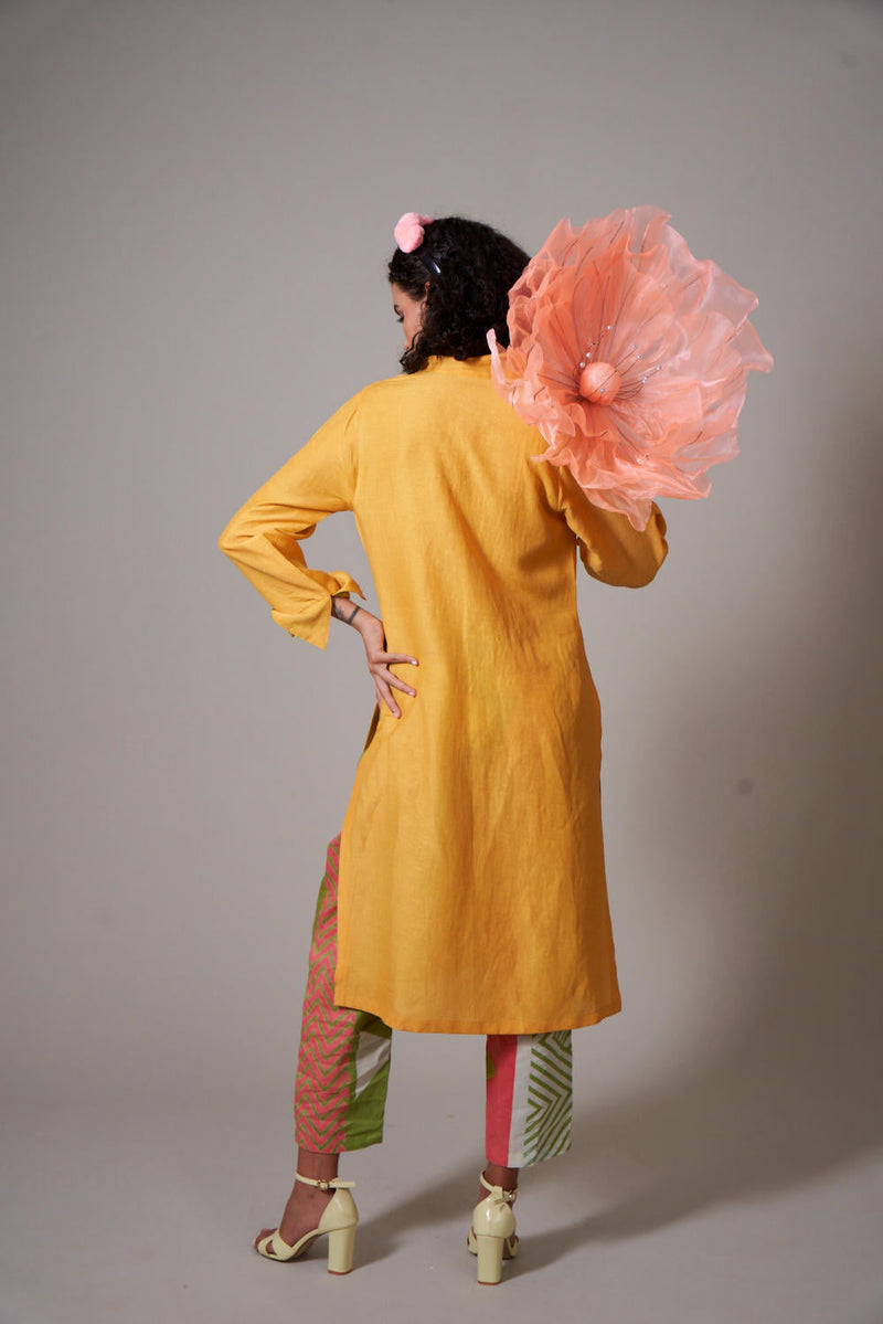 Botan linen kurta set by Priti Prashant in mustard color for women Worldwide