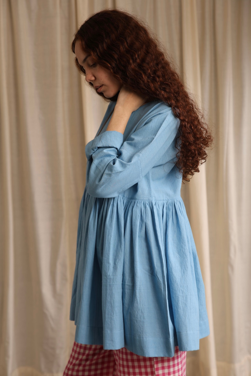 Sarah Top cotton by MASON AND MILL in blue color for women Worldwide