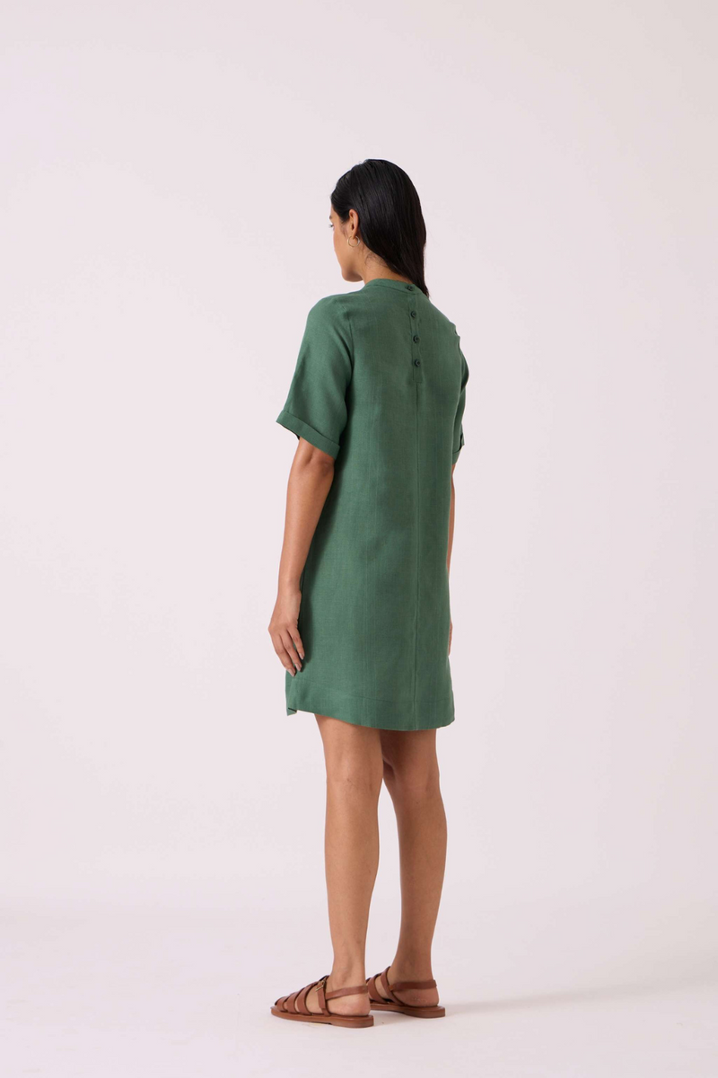 Tula Green Linen Shift Dress by The Summer House in green color for women Worldwide