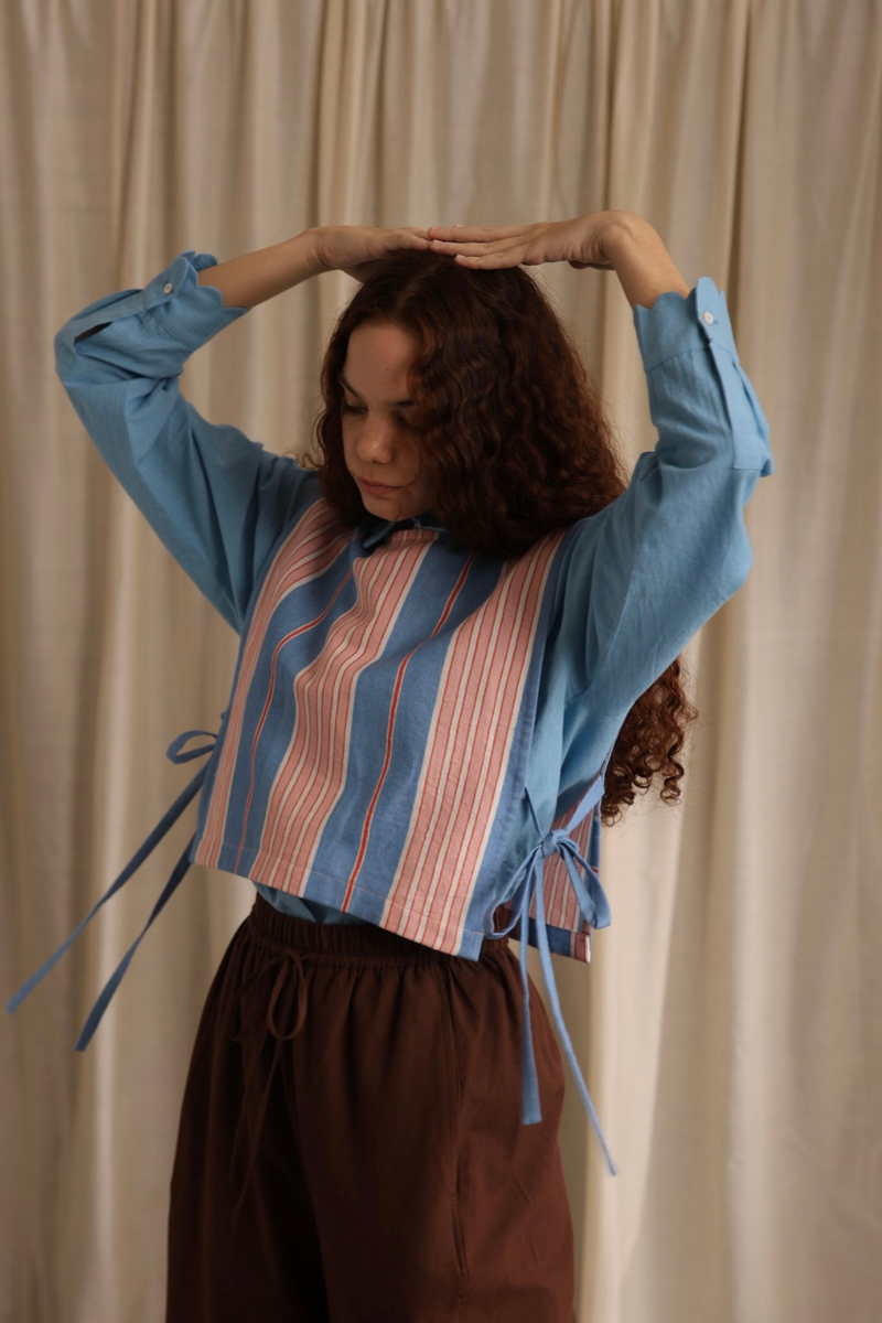 Tori Bib/Overlay- Candy cotton by MASON AND MILL in blue color for women Worldwide