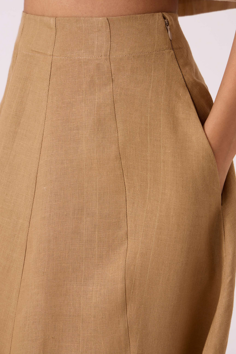 Marner Tan Linen Skirt by The Summer House for women Worldwide