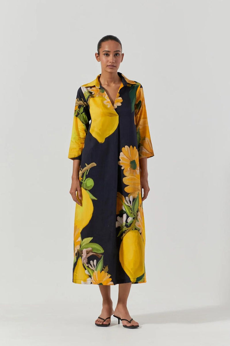 POMELLO COLLAR DRESS satin by Yam in black color for women Worldwide