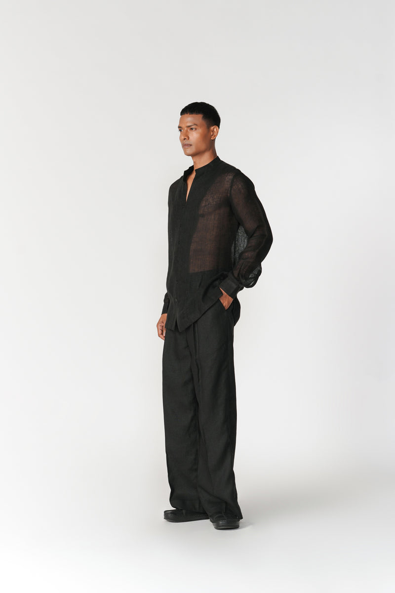 Relaxed Linen Gauze Shirt top/shirt by Turn Black in black for men Worldwide