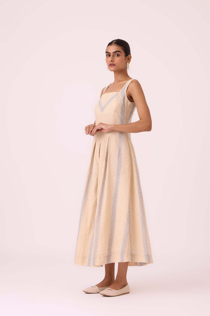 Bosie Beige Handwoven Dress cotton by The Summer House in pink color for women Worldwide