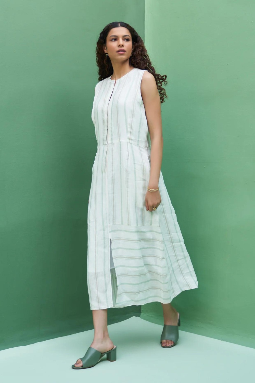 Una Striped Linen Sleeveless Dress
- Mint