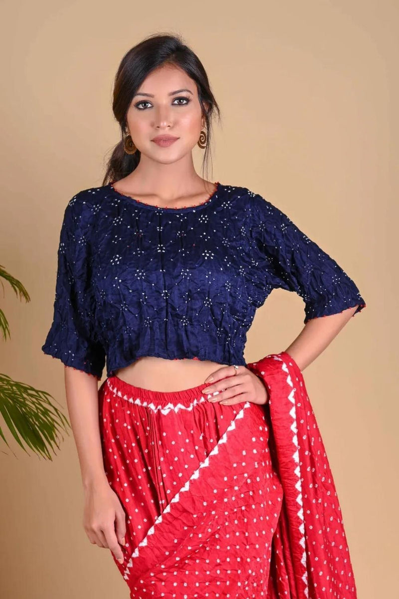 CROP TOP-INDIGO BLUE silk by Dyelogue in blue color for women Worldwide