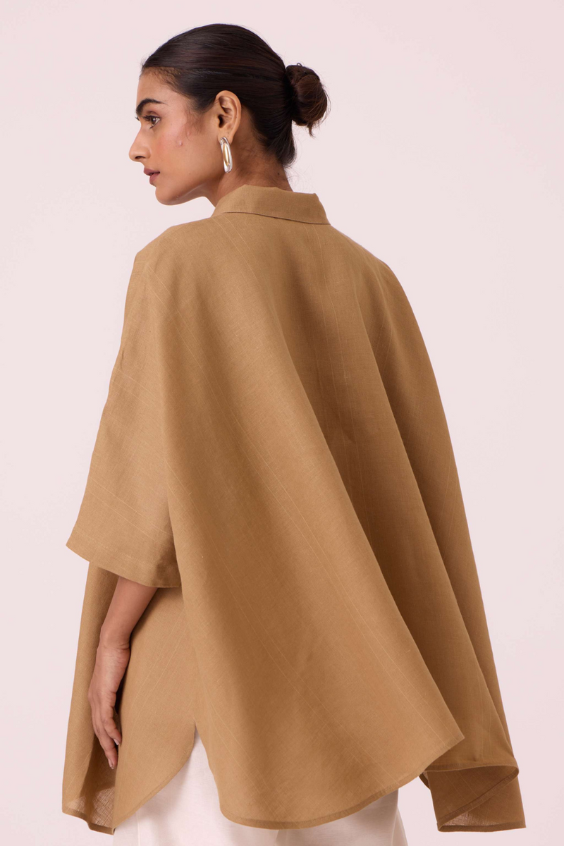 Liberty Tan Linen Cape Top by The Summer House for women Worldwide