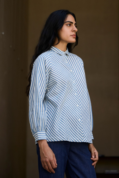 Yeji Handwoven Blue Striped Shirt