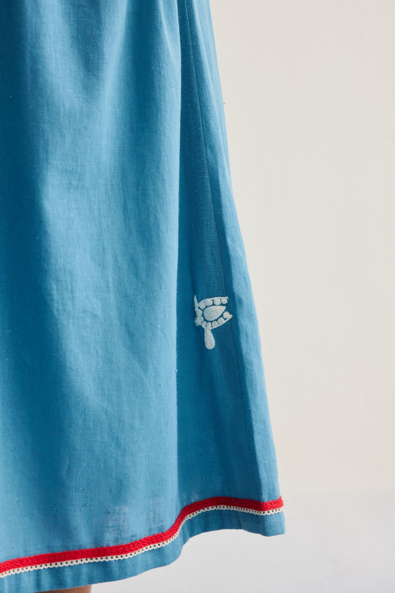 The Azure Handwoven Kala Cotton Maxi Dress cotton by SUI in blue color for women Worldwide
