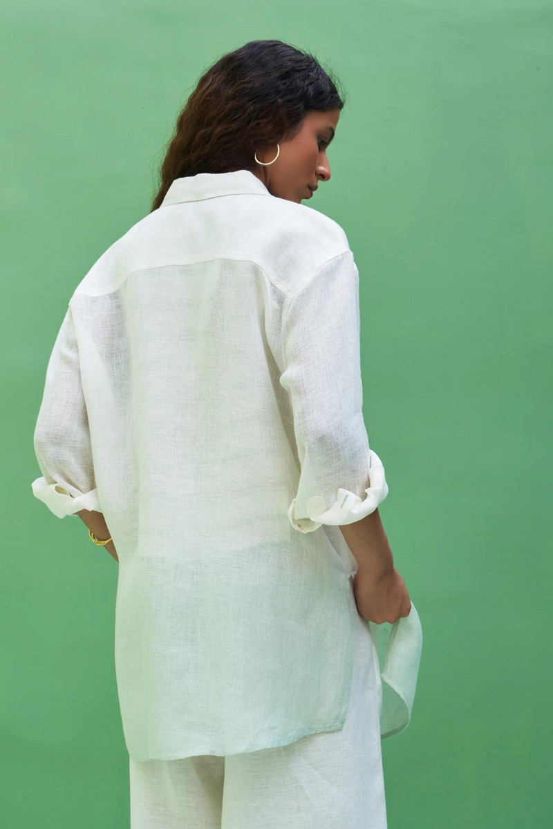 Lessa Sheer Linen Co-ord Set 
 - Ivory linen by Manan in ivory color for women Worldwide