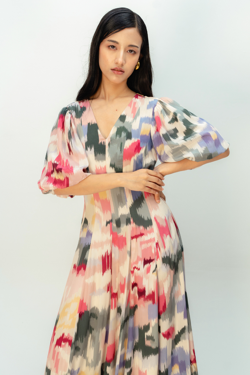 SUNWOVEN TALE DRESS crepe dress by Ode to Odd in multi for women Worldwide