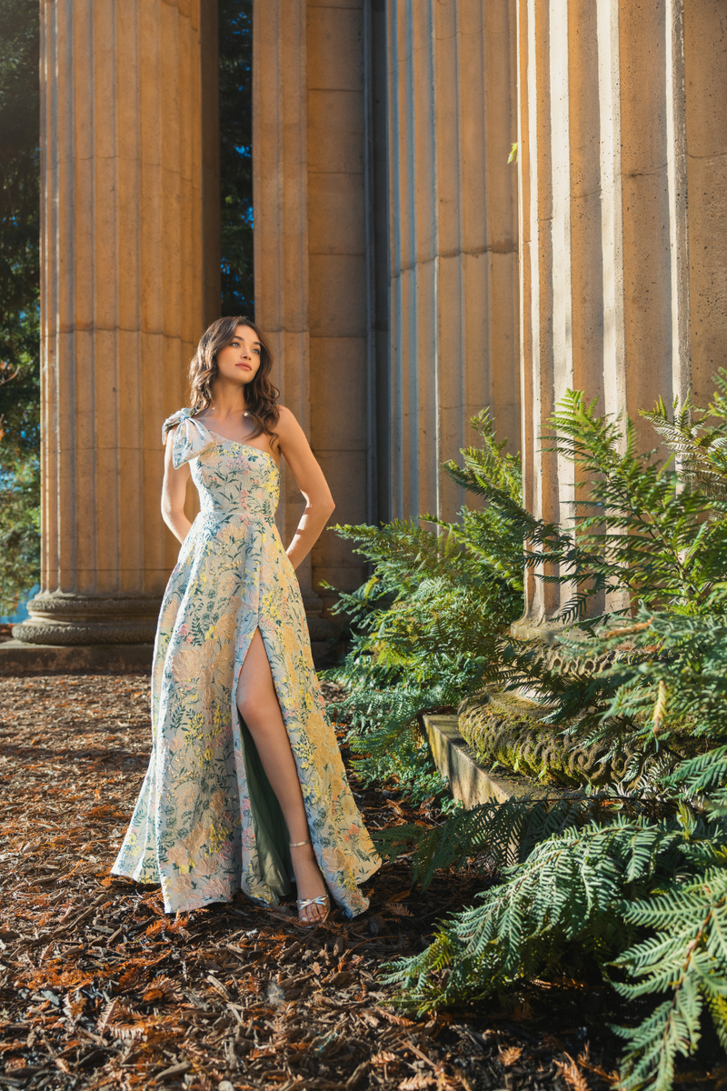 11919-Brocade Floral Dress-Pastel Multi mul by Mac Duggal in multi color for women Worldwide