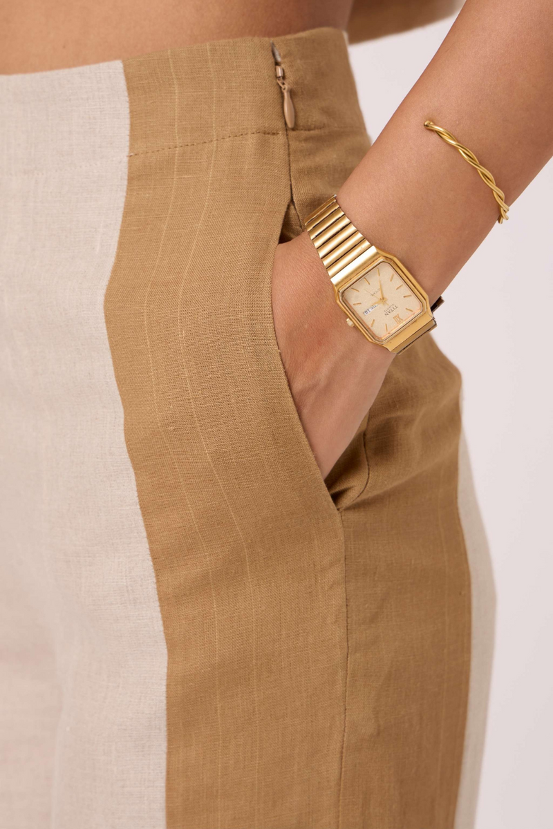 Tamara Linen Panelled Pants by The Summer House in blue color for women Worldwide