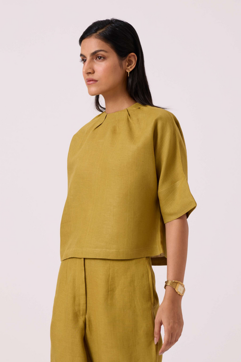 Bourne Olive Linen Top by The Summer House in olive color for women Worldwide