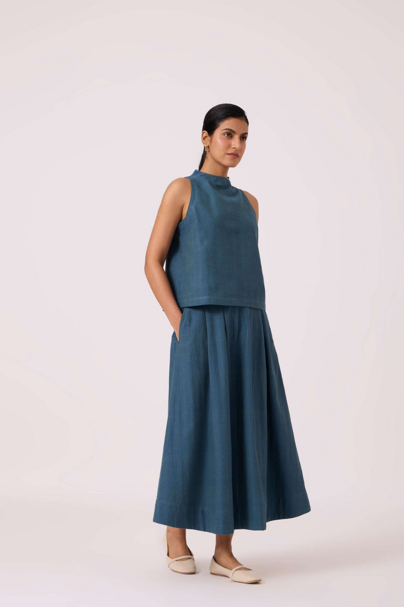 Ernest Blue Handwoven Cropped Top cotton by The Summer House in green color for women Worldwide